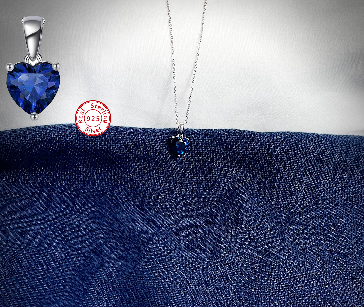 Sterling Silver Necklace with NAVY Cubic Zirconia Heart Pendant