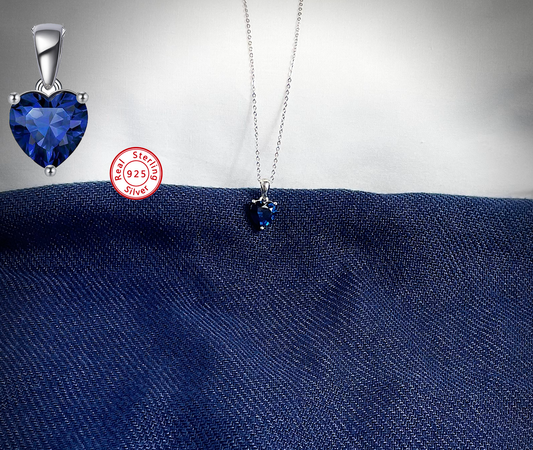Sterling Silver Necklace with NAVY Cubic Zirconia Heart Pendant