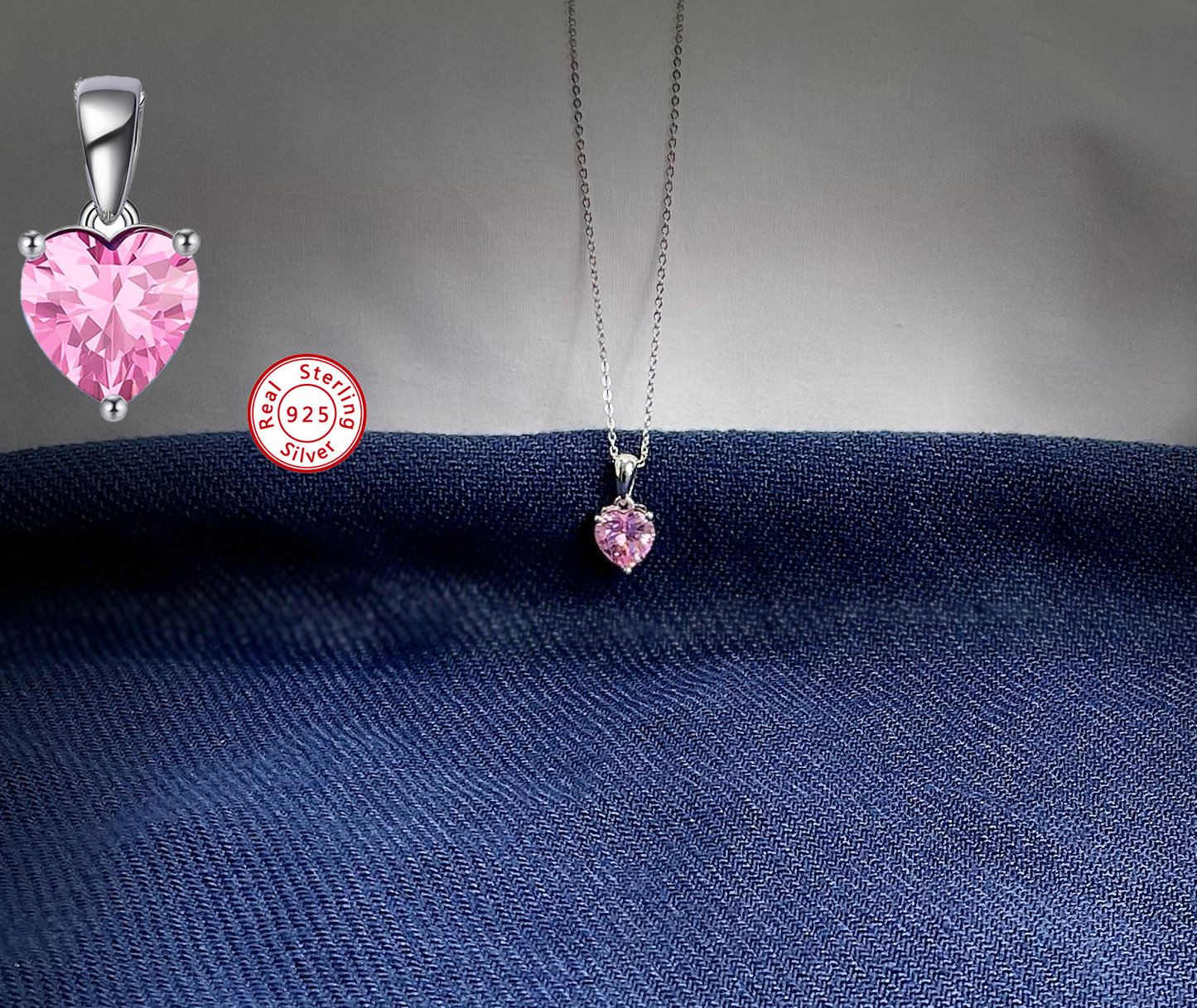 Sterling Silver Necklace with PINK Cubic Zirconia Heart Pendant
