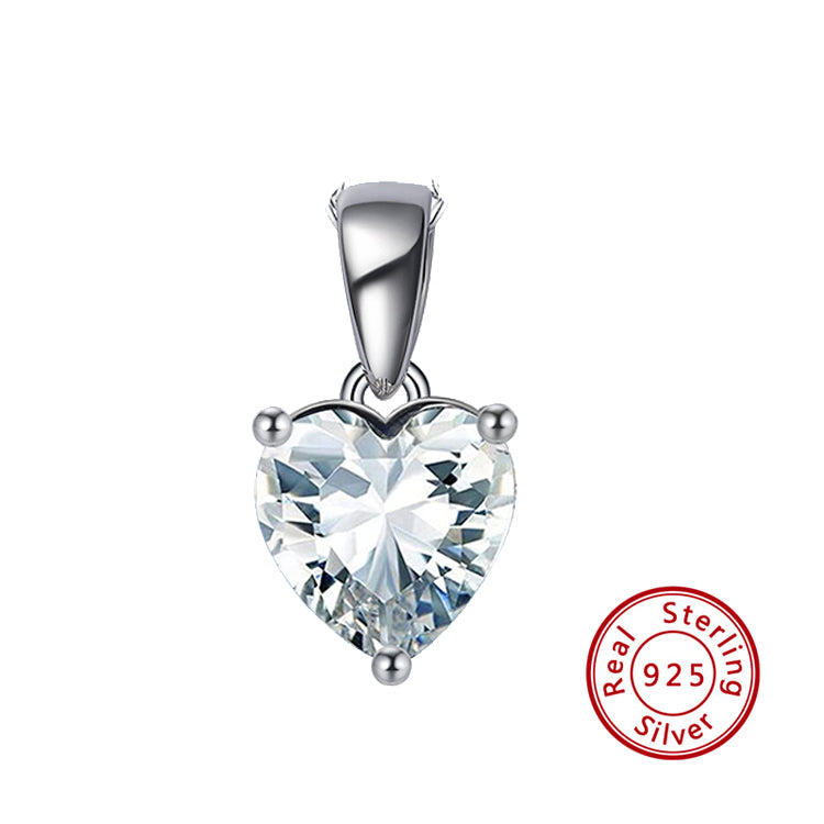 Sterling Silver Necklace with CLEAR Cubic Zirconia Heart Pendant