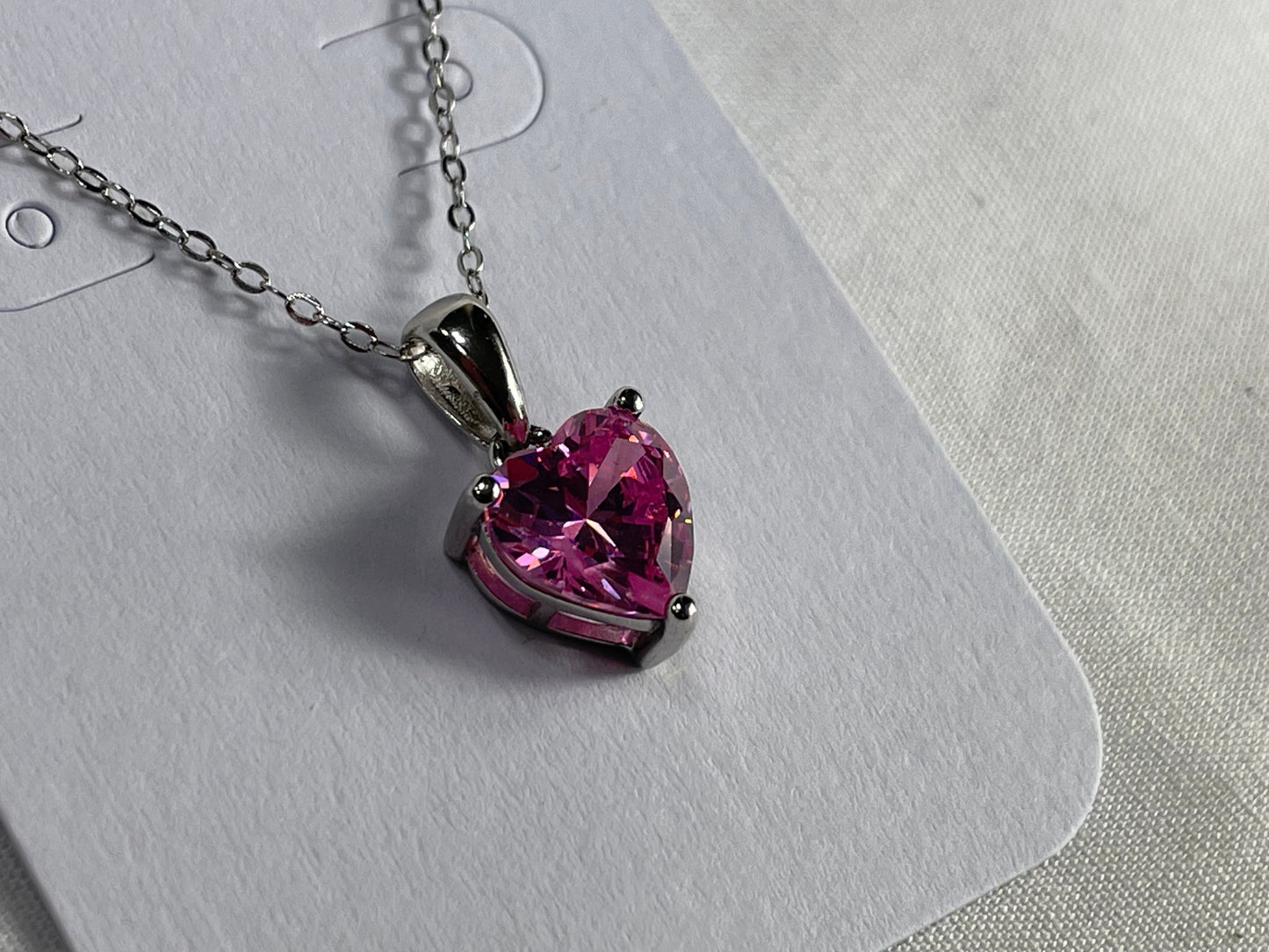 Sterling Silver Necklace with PINK Cubic Zirconia Heart Pendant