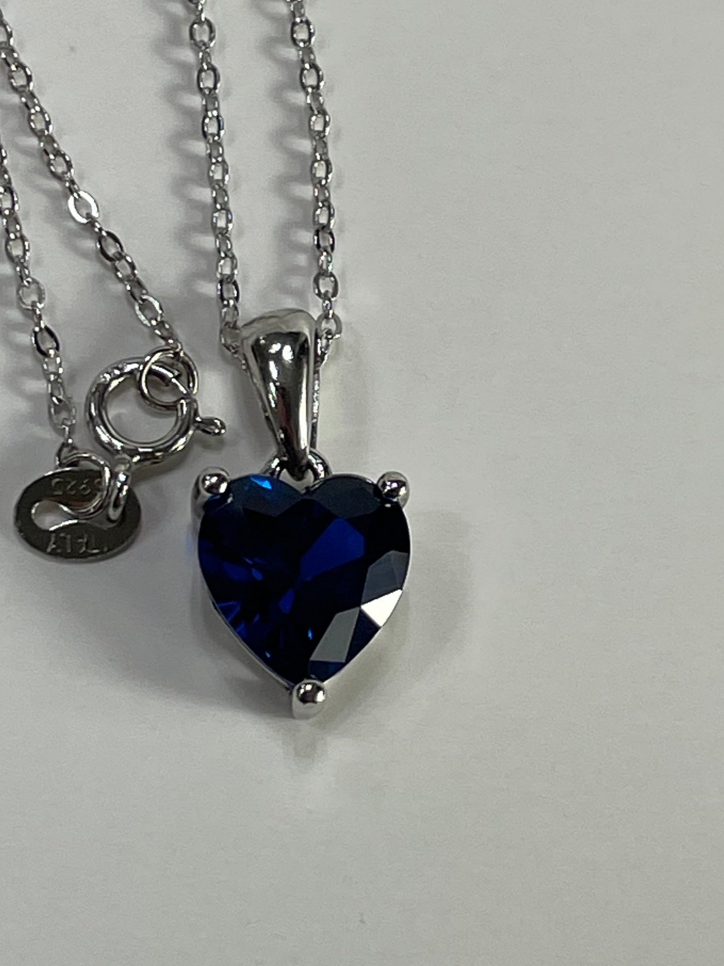 Sterling Silver Necklace with NAVY Cubic Zirconia Heart Pendant