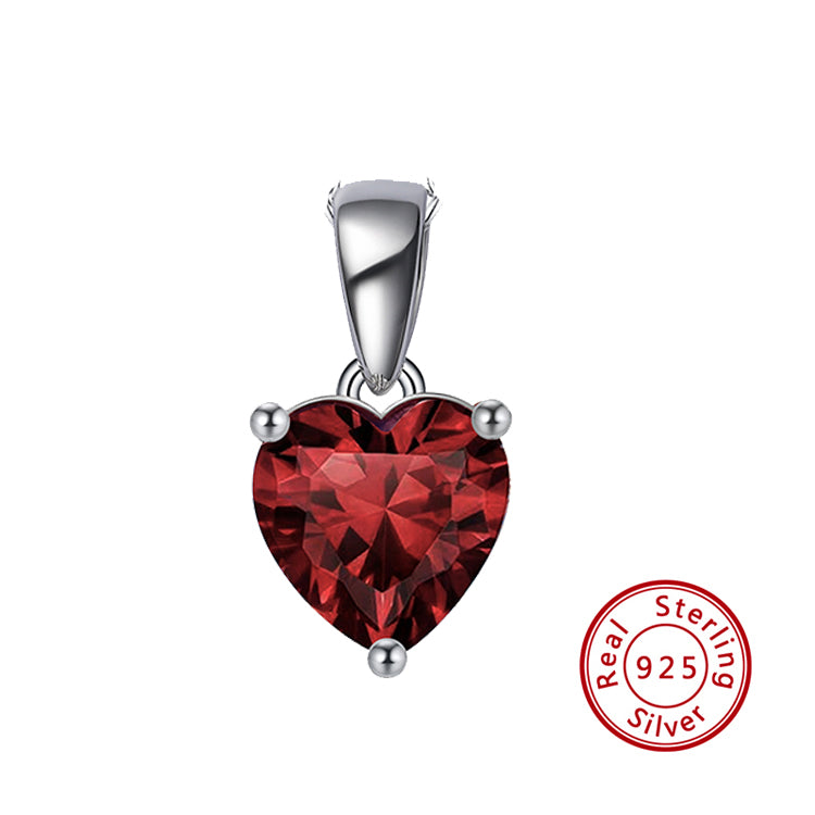 Sterling Silver Necklace with RED Cubic Zirconia Heart Pendant