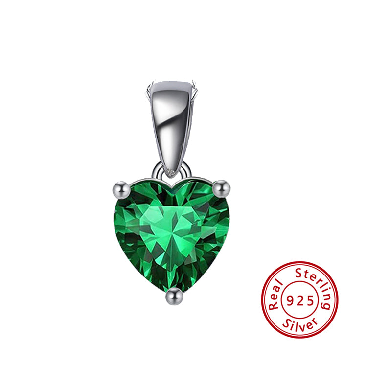 Sterling Silver Necklace with GREEN Cubic Zirconia Heart Pendant