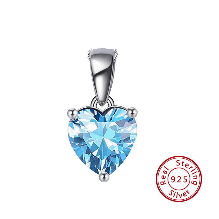 Sterling Silver Necklace with LIGHT BLUE Cubic Zirconia Heart Pendant