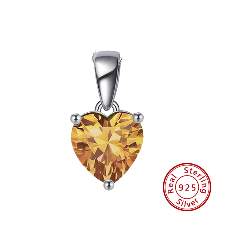 Sterling Silver Necklace with PEACH Cubic Zirconia Heart Pendant