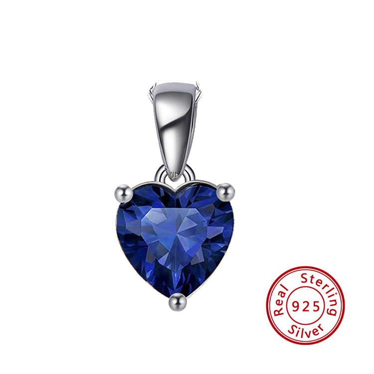 Sterling Silver Necklace with NAVY Cubic Zirconia Heart Pendant