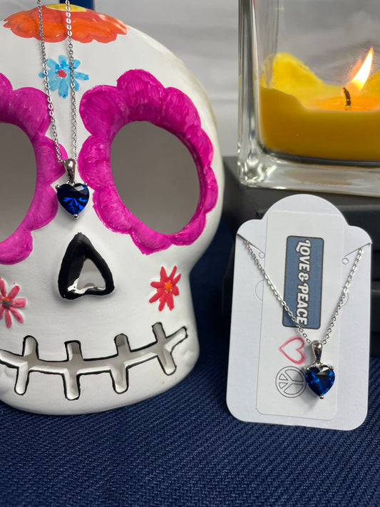 Sterling Silver Necklace with NAVY Cubic Zirconia Heart Pendant