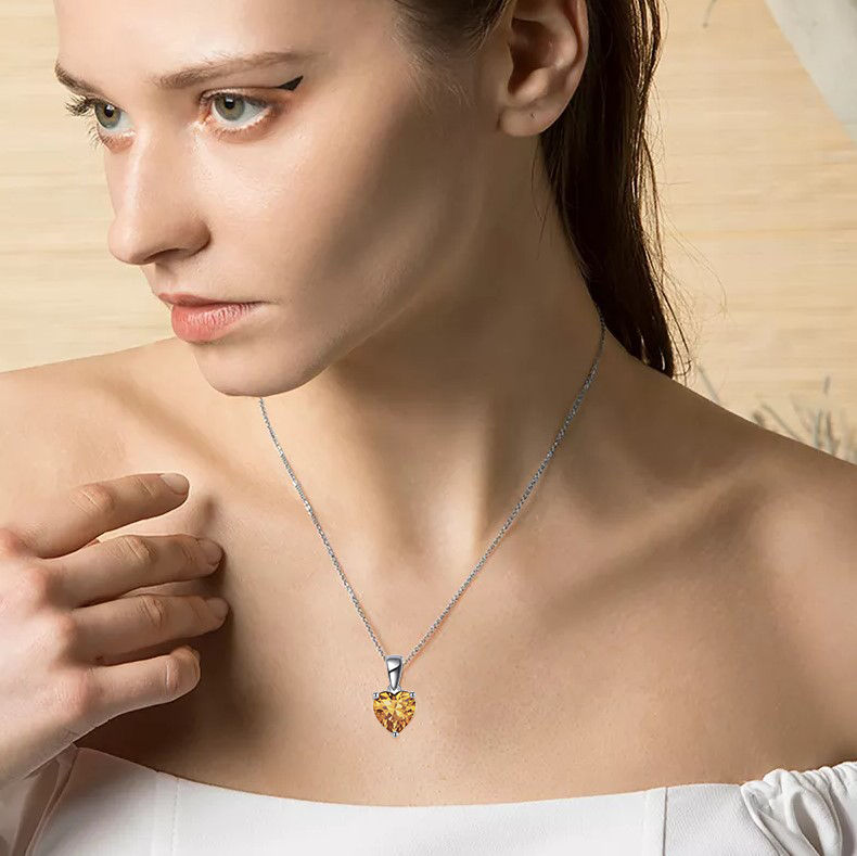 Sterling Silver Necklace with PEACH Cubic Zirconia Heart Pendant
